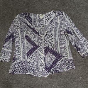 Lucky Brand Purple and White Patterned Lightweight Blouse